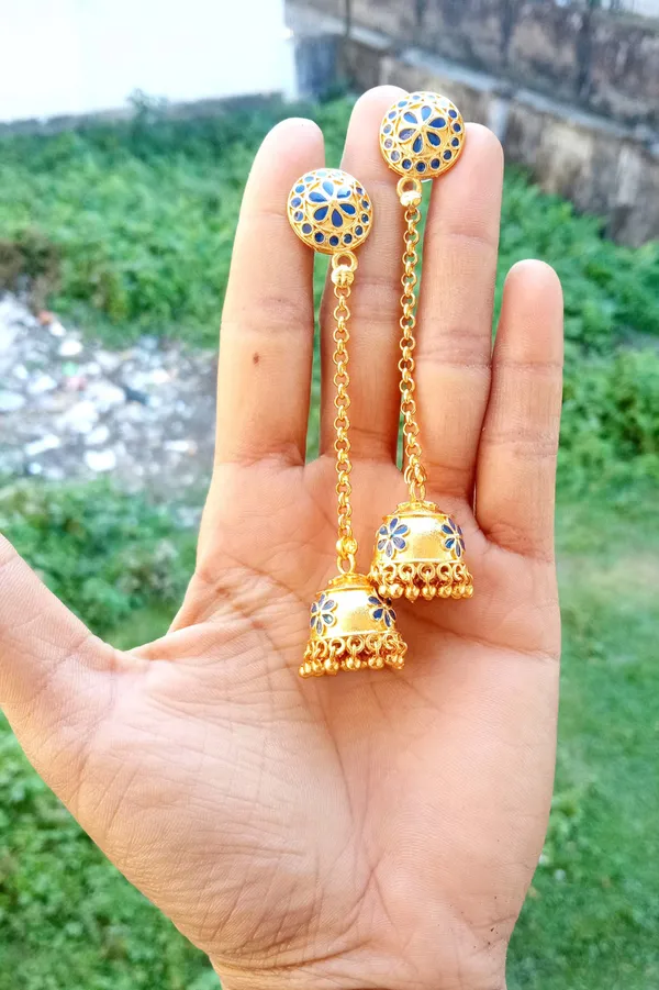 Assamese_Traditional_Copper_Blue_Colour_Japi_Jhumka_Earring_For_Girls_&_Women